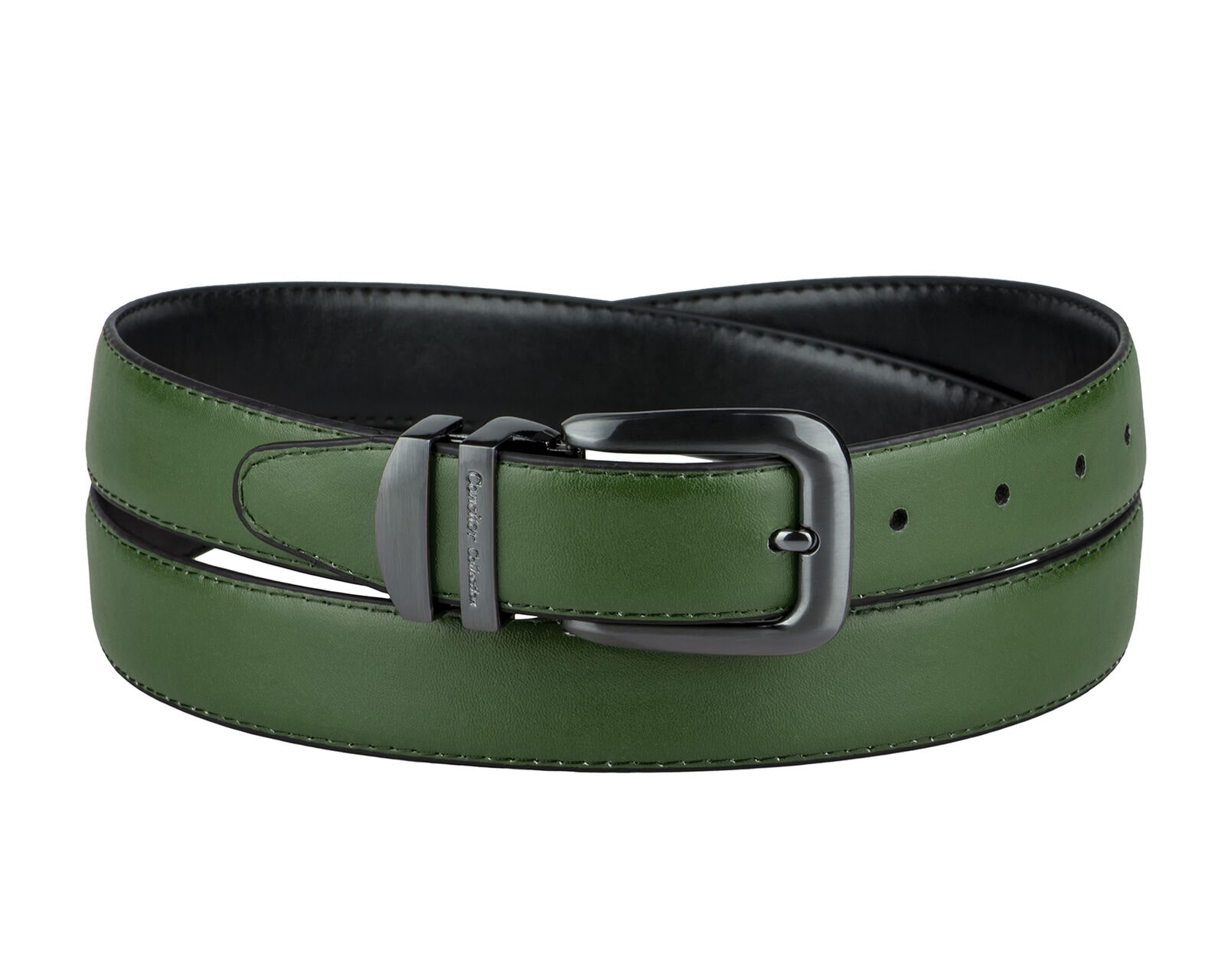 

CONCITOR Reversible Belt Solid Colors Black Bonded Leather Pewter-Tone Buckle