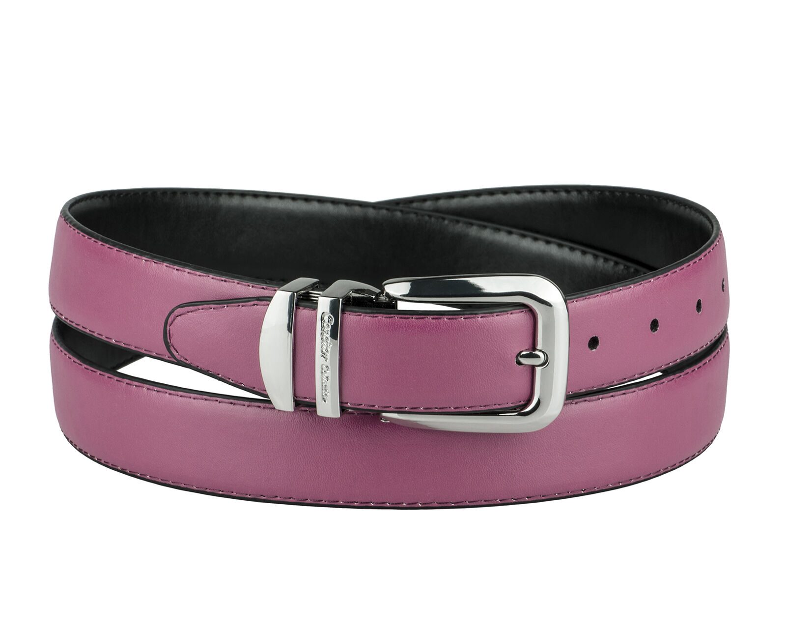 

CONCITOR Reversible Belt Solid Colors Black Bonded Leather Silver-Tone Buckle
