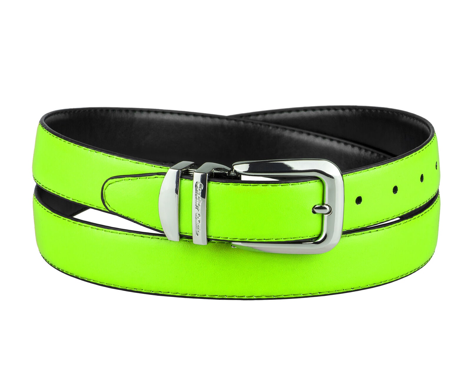 

CONCITOR Reversible Belt Solid Colors Black Bonded Leather Silver-Tone Buckle