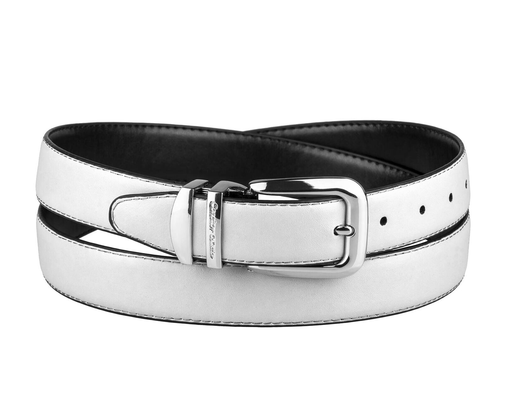 

CONCITOR Reversible Belt Solid Colors Black Bonded Leather Silver-Tone Buckle