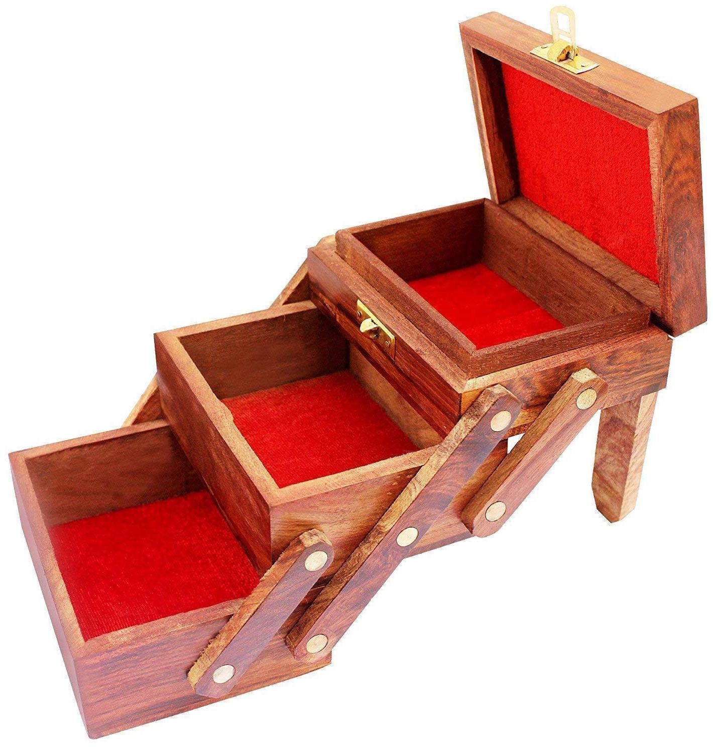 

CraftShoppee Wooden Jewellery Box for Women Jewel Organizer Hand Carved Carvings Gift Items
