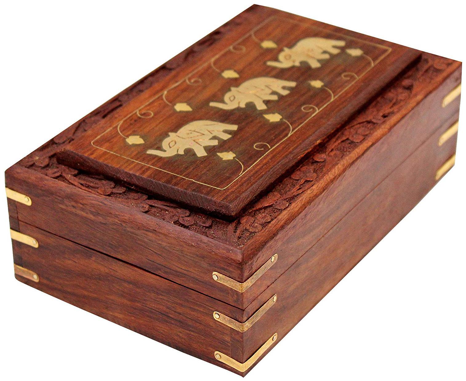 

CraftShoppee Wooden Jewellery Box for Women Jewel Organizer Elephant D cor 7 x 5 inch