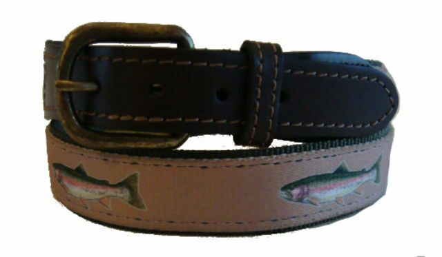 

Croakies Leather Nylon Canvas RAINBOW TROUT Fishing Belt NWT Vaughn Cochran
