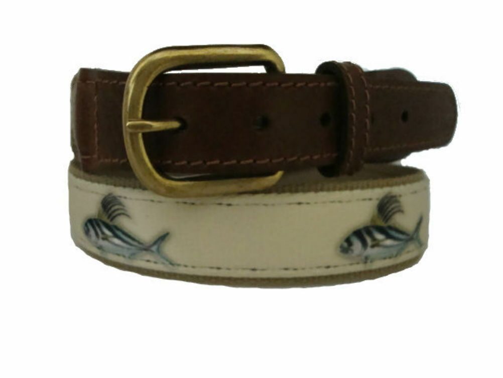 

CROAKIES Mens Leather Nylon Canvas Fishing Belt ROOSTERFISH pick your size