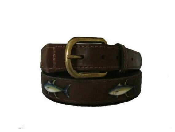 

CROAKIES Mens Leather Nylon Canvas Fishing Belt TUNA NWT pick your size