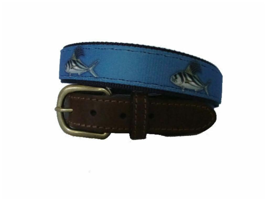 

CROAKIES Mens Leather Nylon Canvas Fishing Belt ROOSTERFISH pick your size