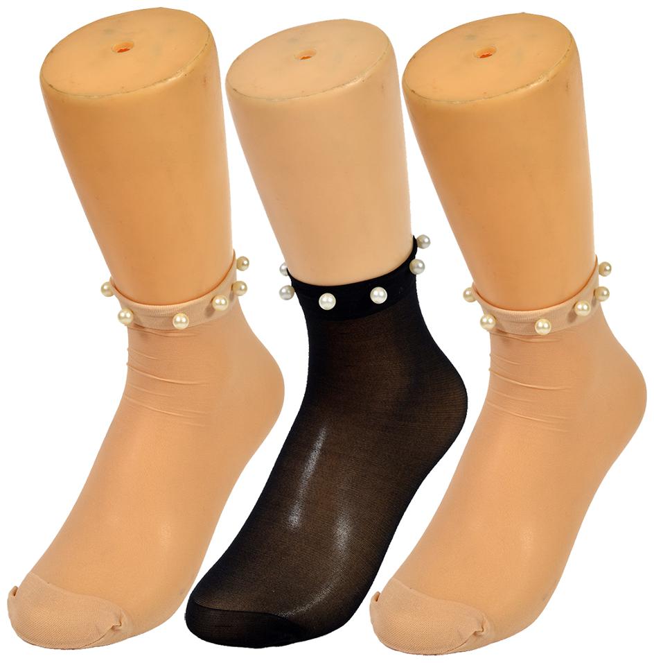 

Crux hunter 3 pair nylon ankle net socks with pearls for girls and ladies