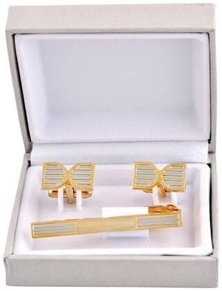 CUFFLINK AND TIEPIN SET GOLD AND SLIVER