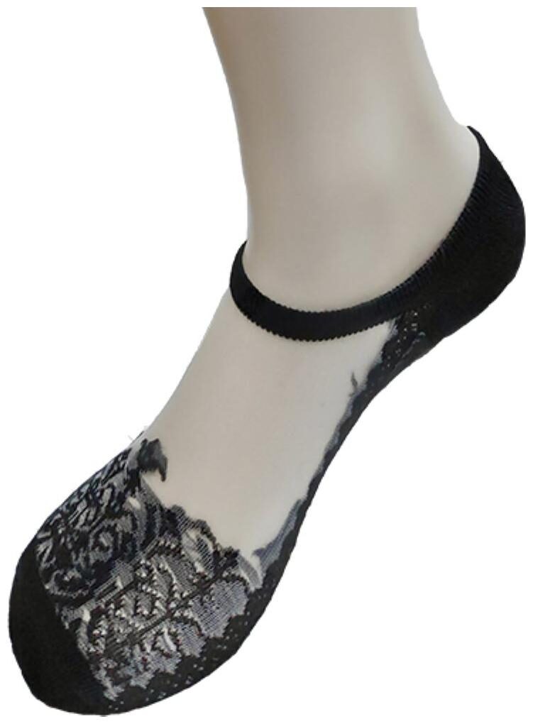 

Dezi Loafer Silk Cotton Soft Crystal Lace Elastic Socks Black color