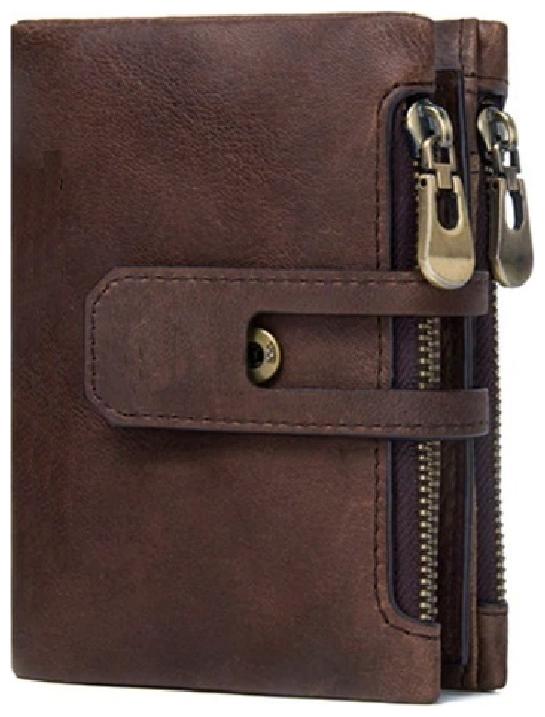 

DIDE Genuine Leather Wallet Premium Men s Bi-folding Multi Card Holder with Zipper Side Coin Pouch
