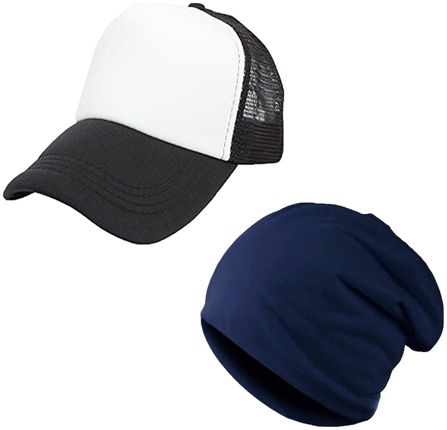 

DRUNKEN Pack Of 2 Men s Mesh And Spandex Stylish Adjustable Freesize Cap Color (Black-Blue)