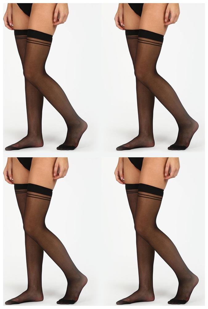 

ELEMENT CART Women Nylon Thigh High Socks (Black) (4 Pairs)