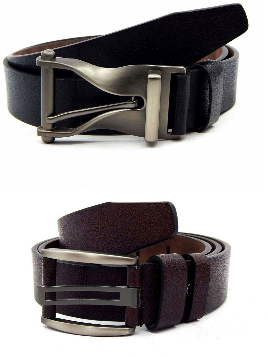 

Els Black Brown Synthetic Leather Belts For Men