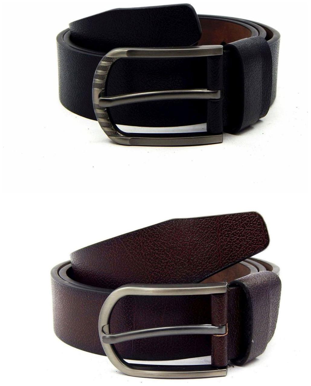

Els Black Brown Synthetic Leather Belts For Men