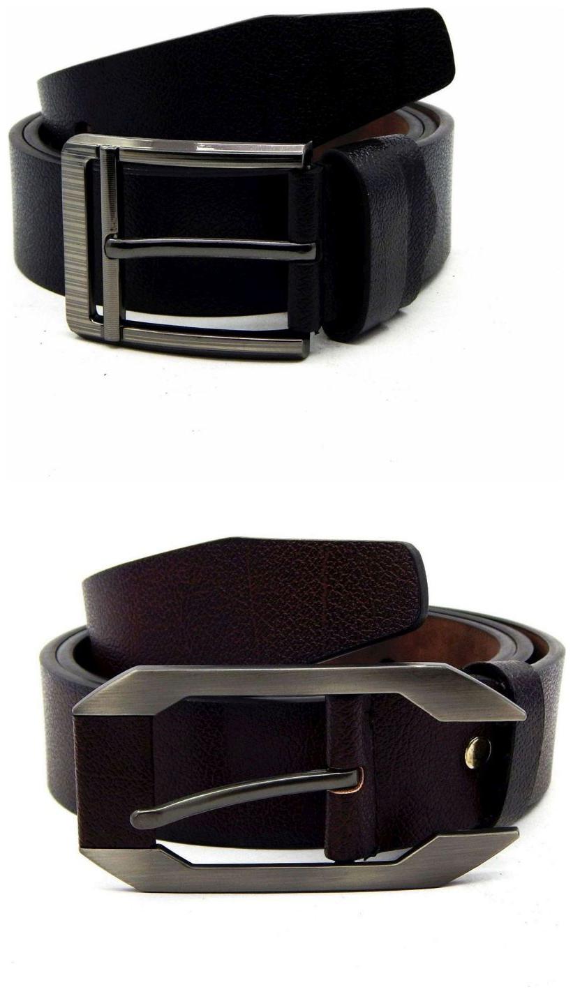 

Els Black Brown Synthetic Leather Belts For Men