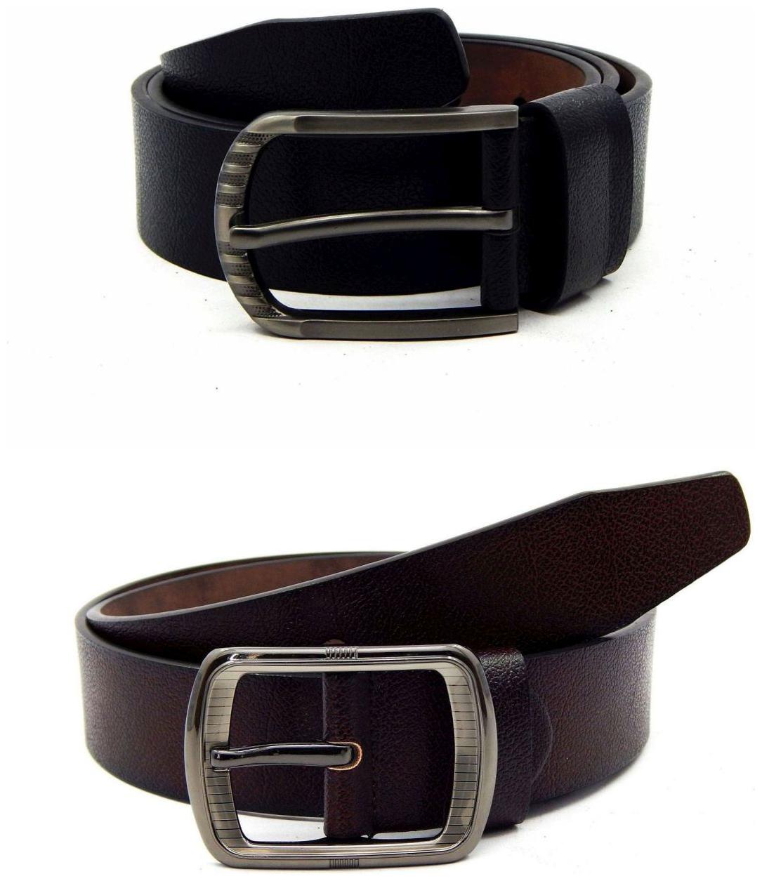 

Els Black Brown Synthetic Leather Belts For Men