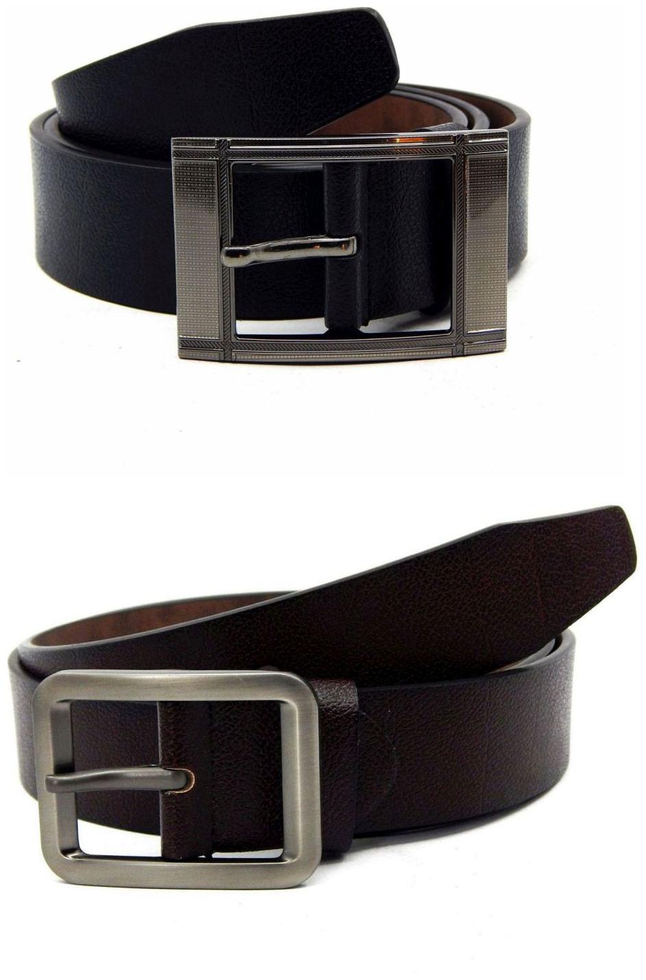 

Els Black Brown Synthetic Leather Belts For Men