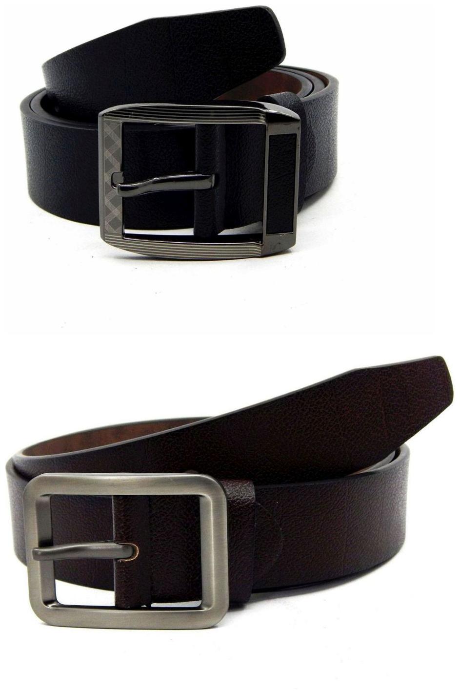 

Els Black Brown Synthetic Leather Belts For Men