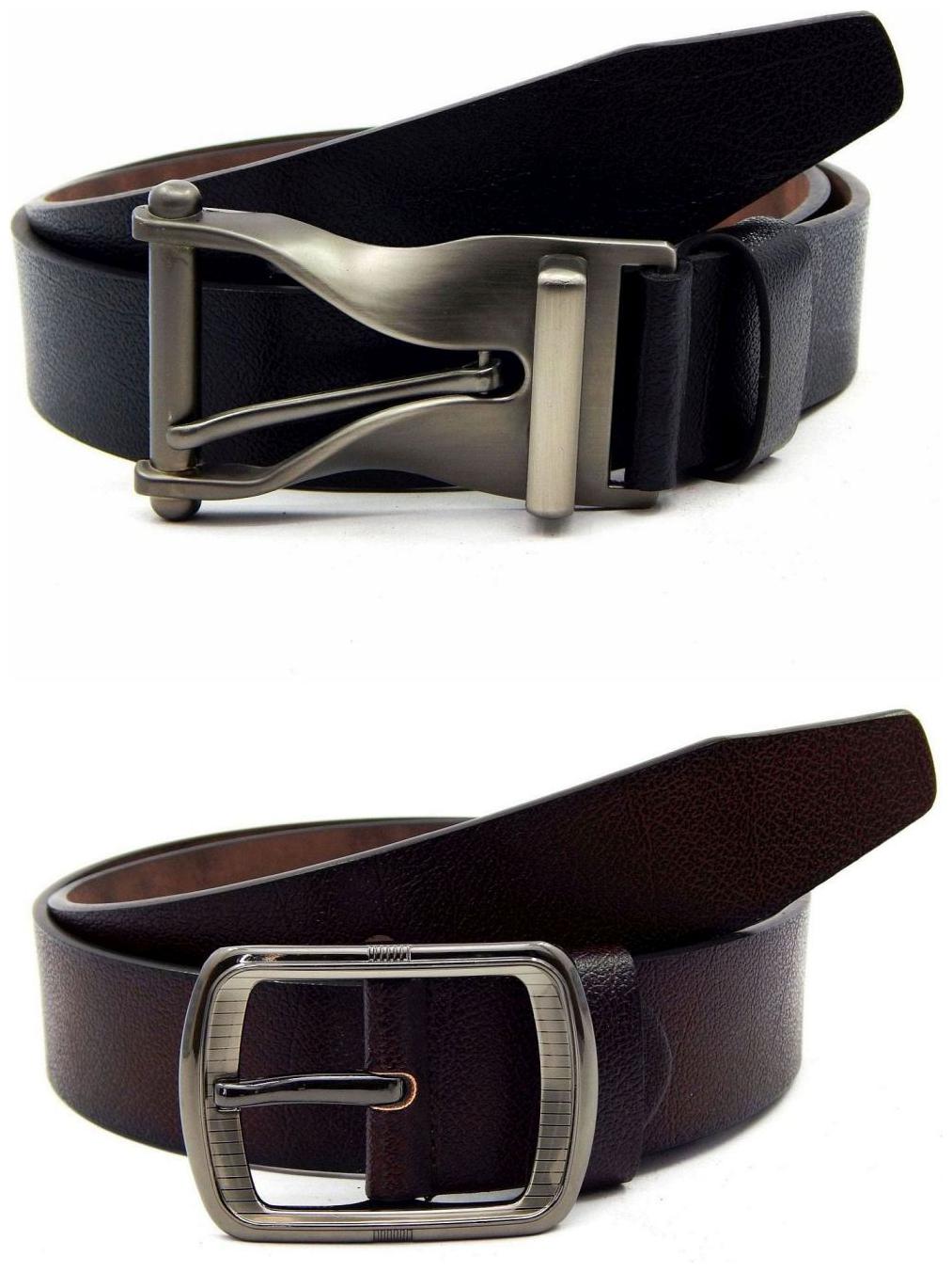 

Els Black Brown Synthetic Leather Belts For Men