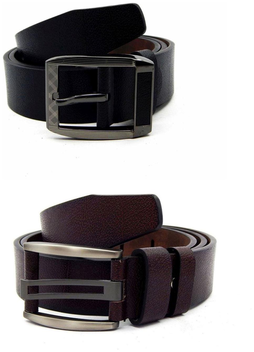 

Els Black Brown Synthetic Leather Belts For Men