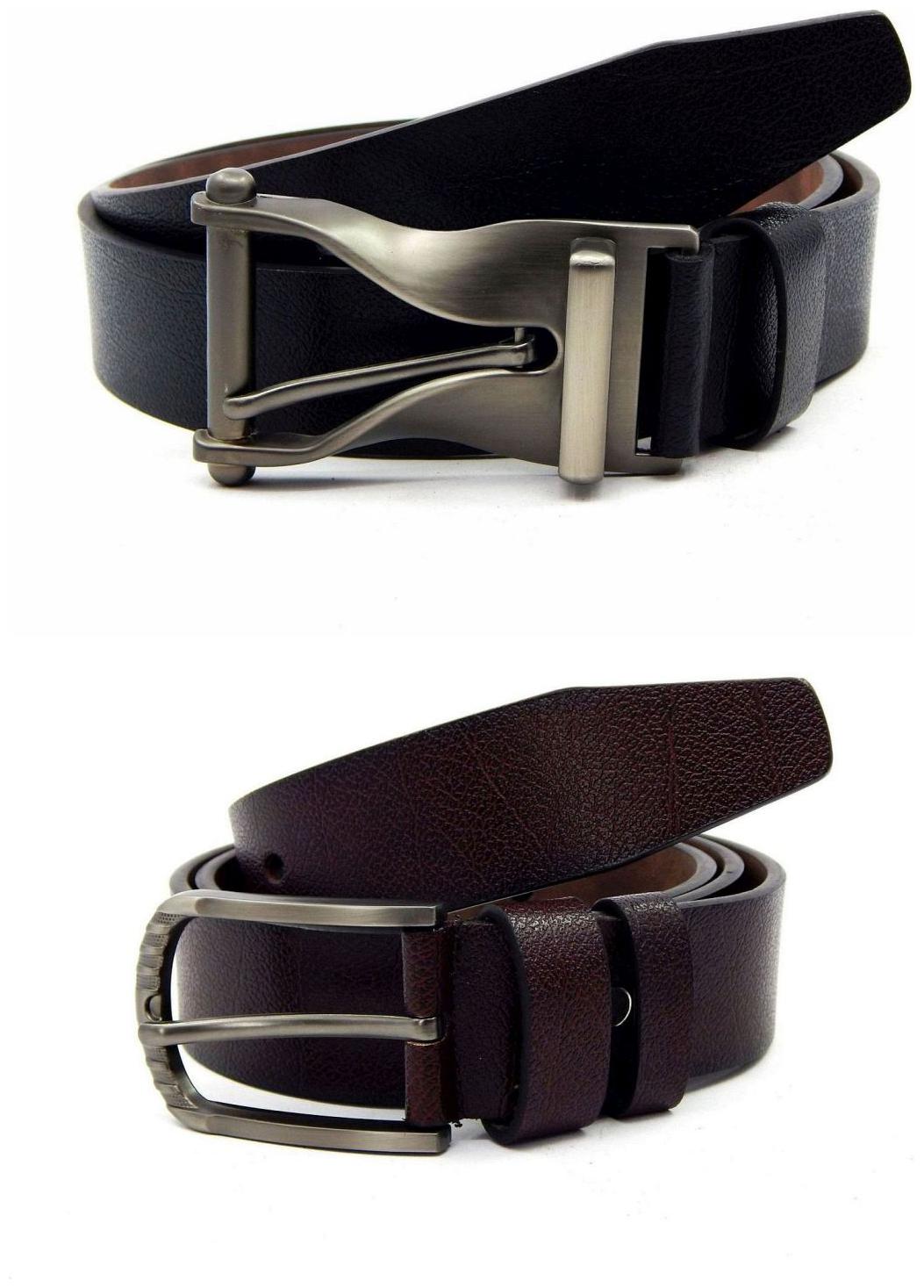 

Els Black Brown Synthetic Leather Belts For Men