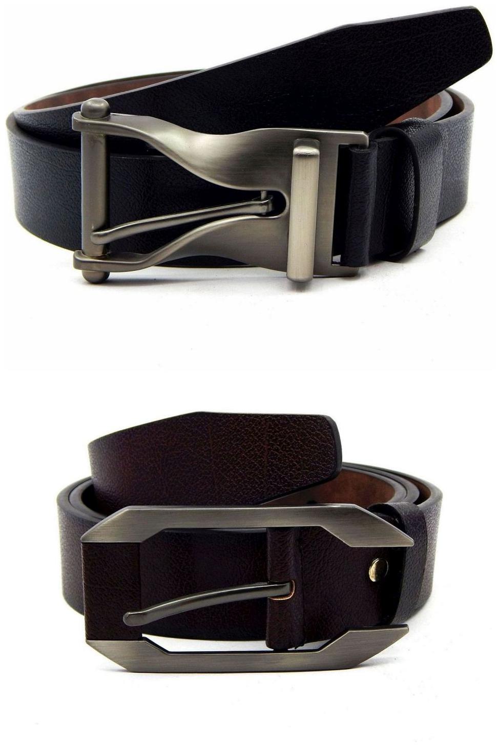 

Els Black Brown Synthetic Leather Belts For Men