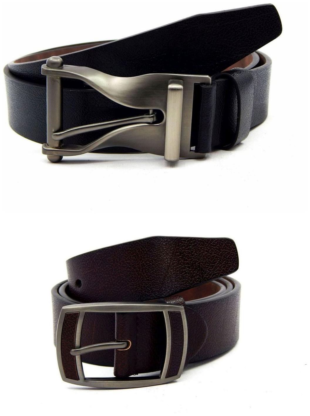 

Els Black Brown Synthetic Leather Belts For Men