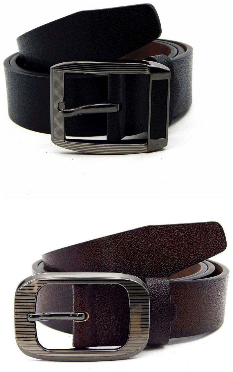 

Els Black Brown Synthetic Leather Belts For Men