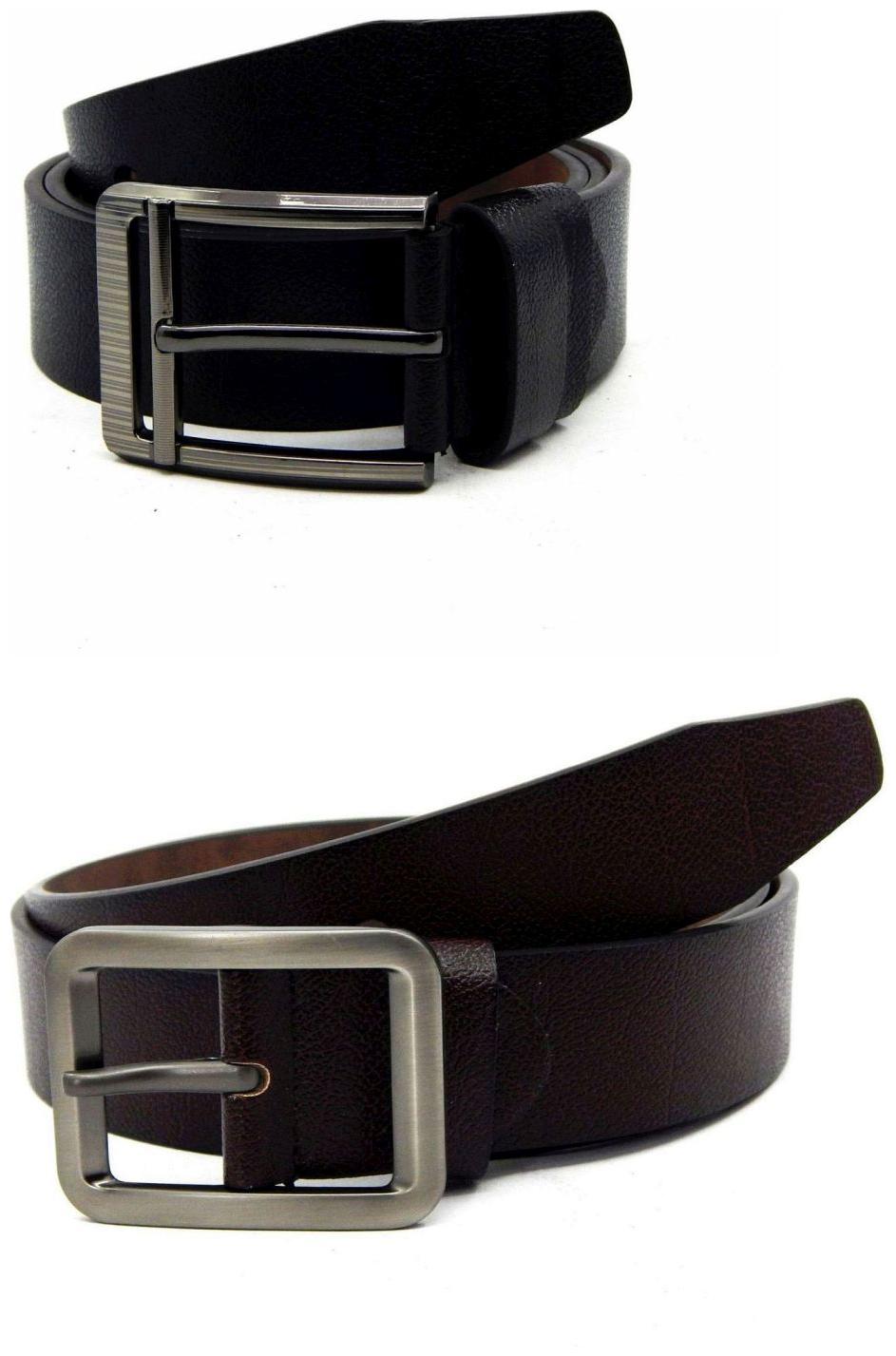 

Els Black Brown Synthetic Leather Belts For Men