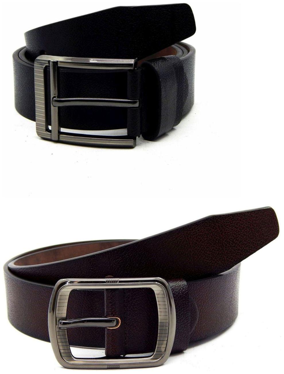 

Els Black Brown Synthetic Leather Belts For Men