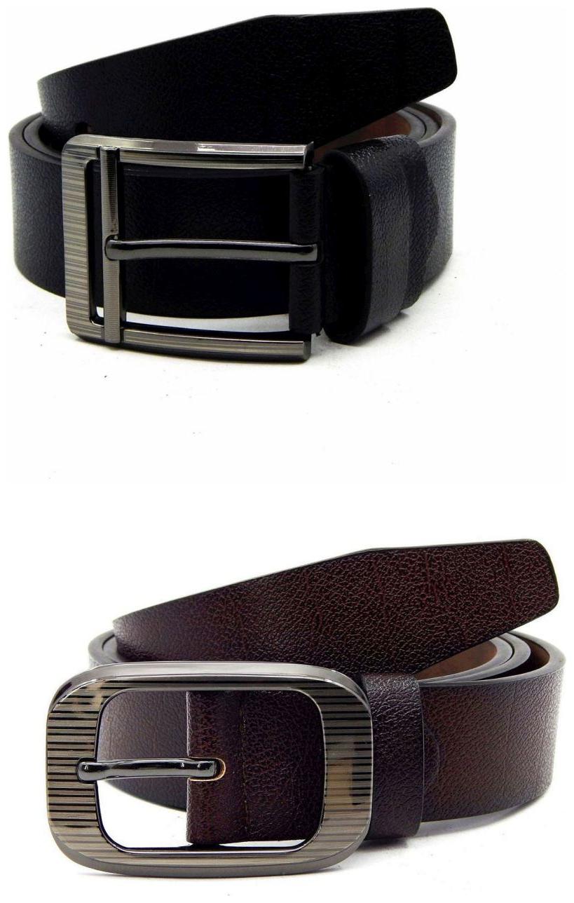 

Els Black Brown Synthetic Leather Belts For Men