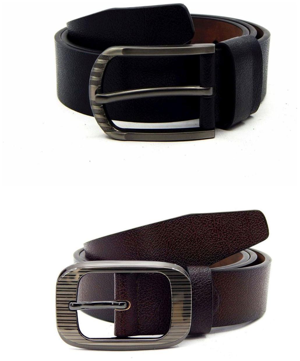 

Els Black Brown Synthetic Leather Belts For Men