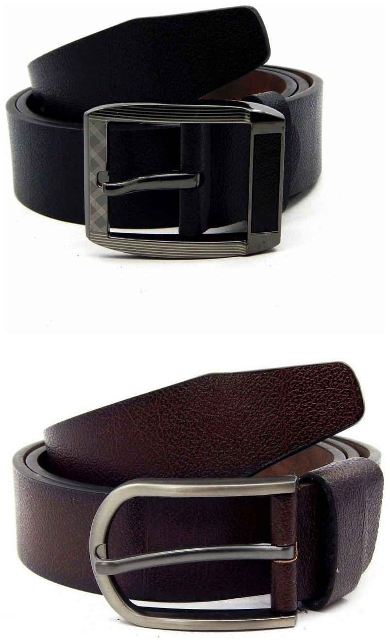 

Els Black Brown Synthetic Leather Belts For Men