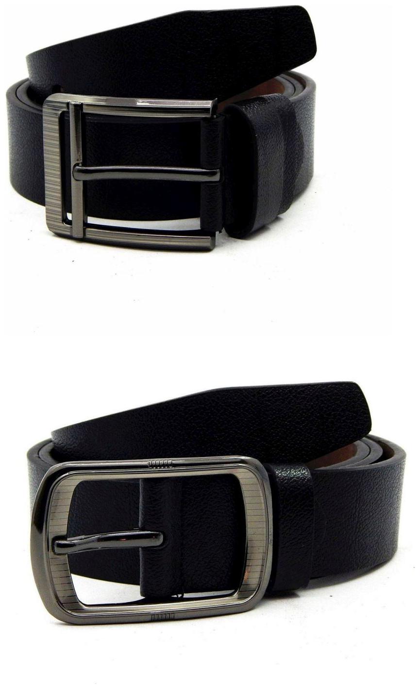 

Els Black Synthetic Leather Belts For Men