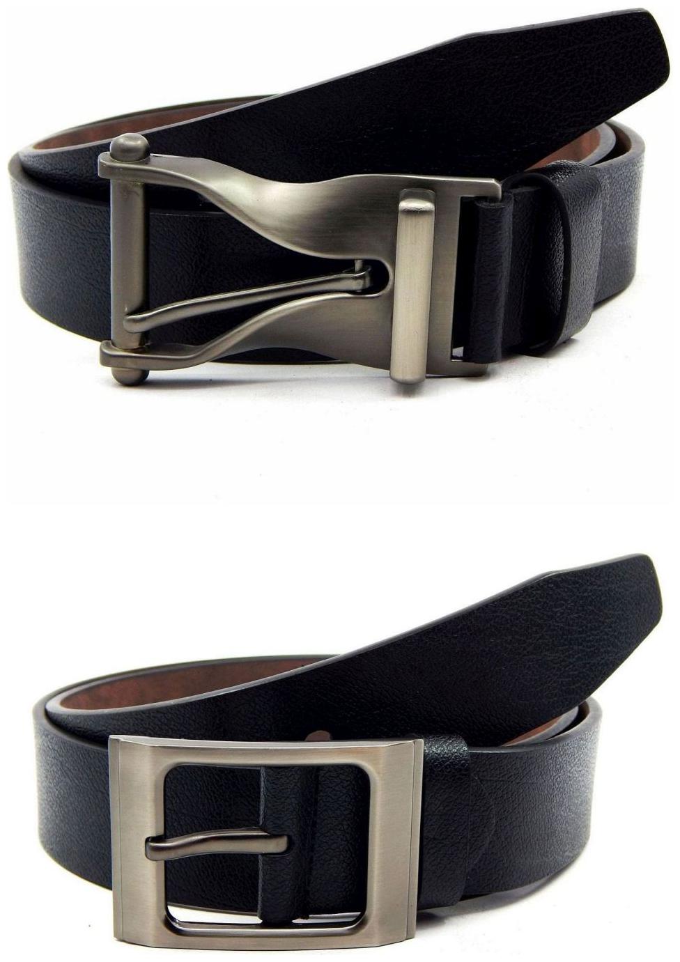 

Els Black Synthetic Leather Belts For Men