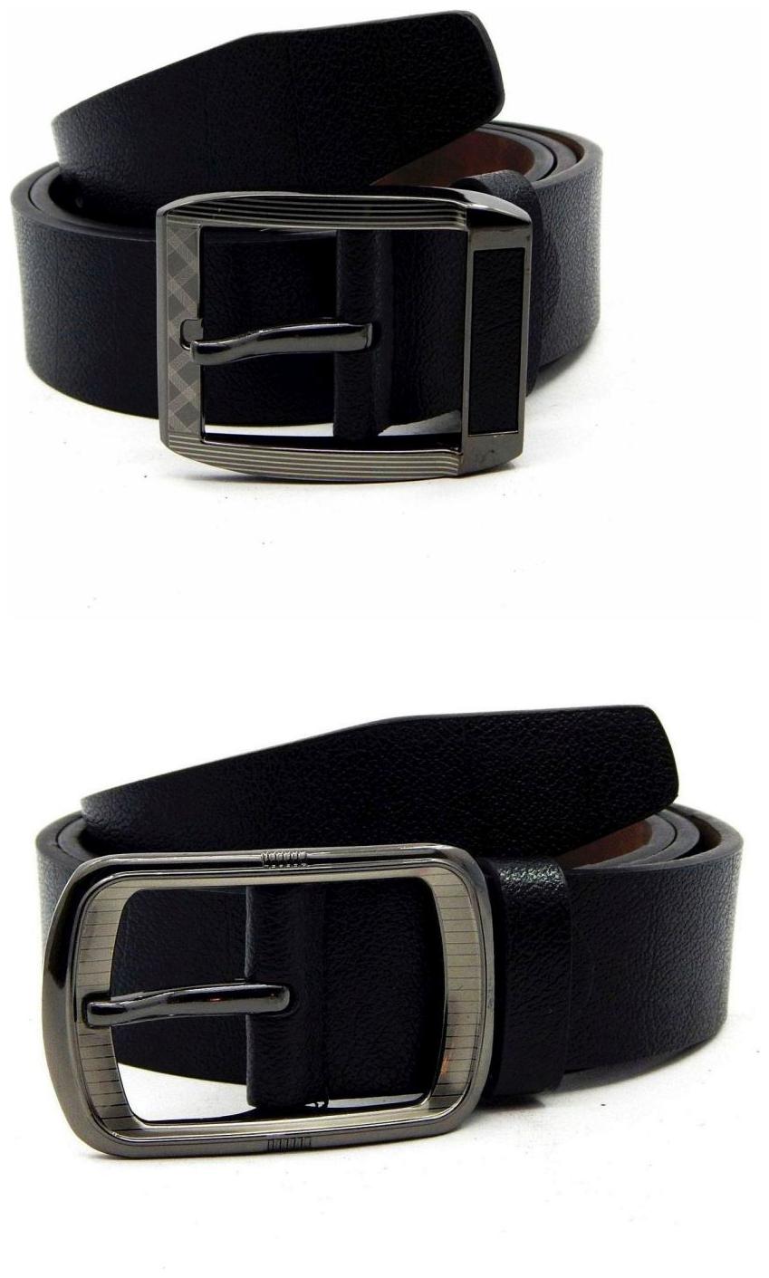 

Els Black Synthetic Leather Belts For Men