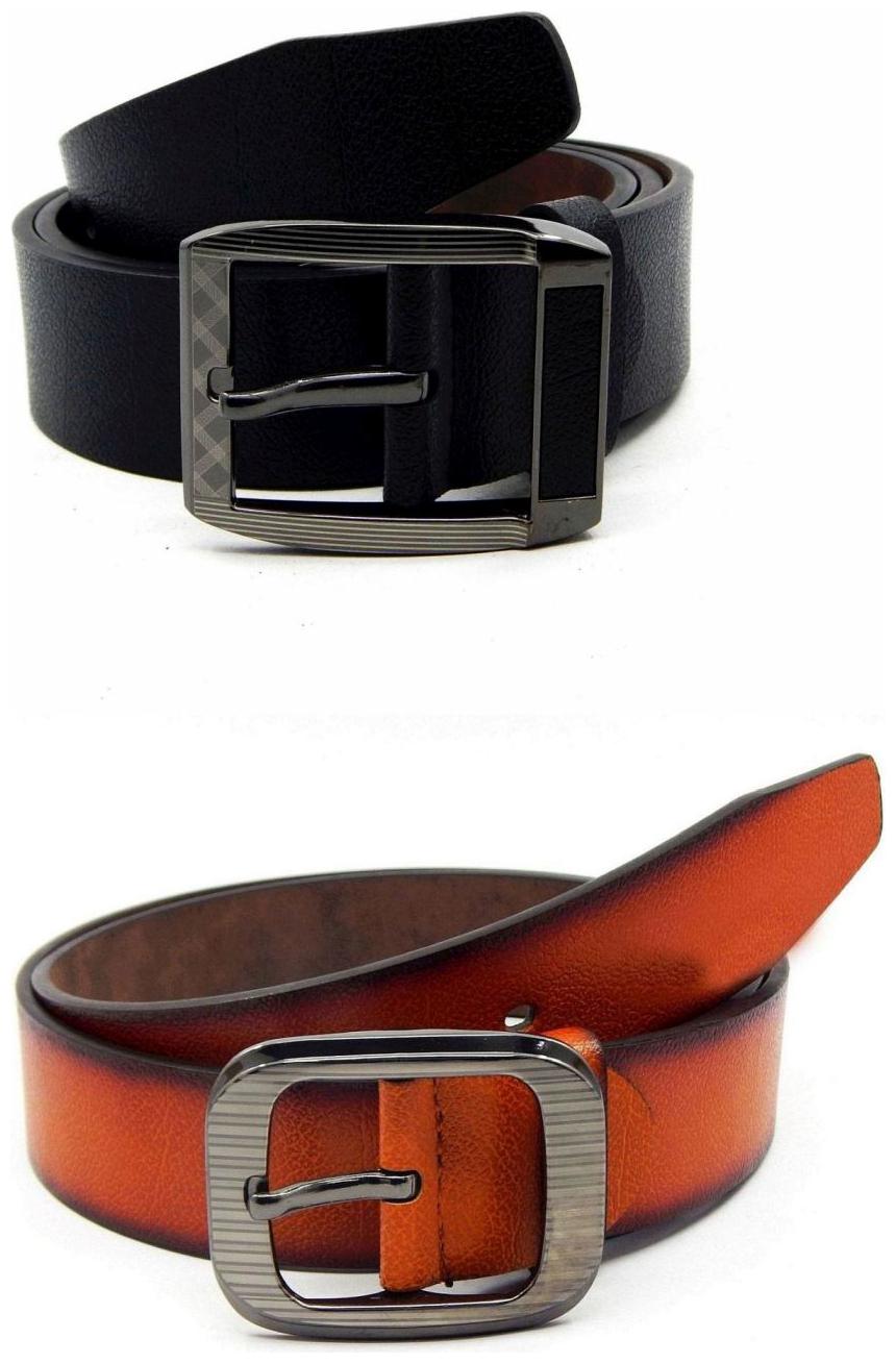 

Els Black Tan Synthetic Leather Belts For Men