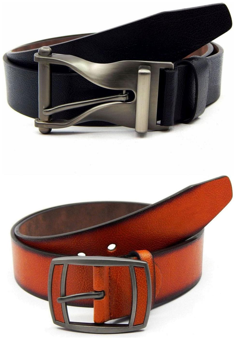 

Els Black Tan Synthetic Leather Belts For Men