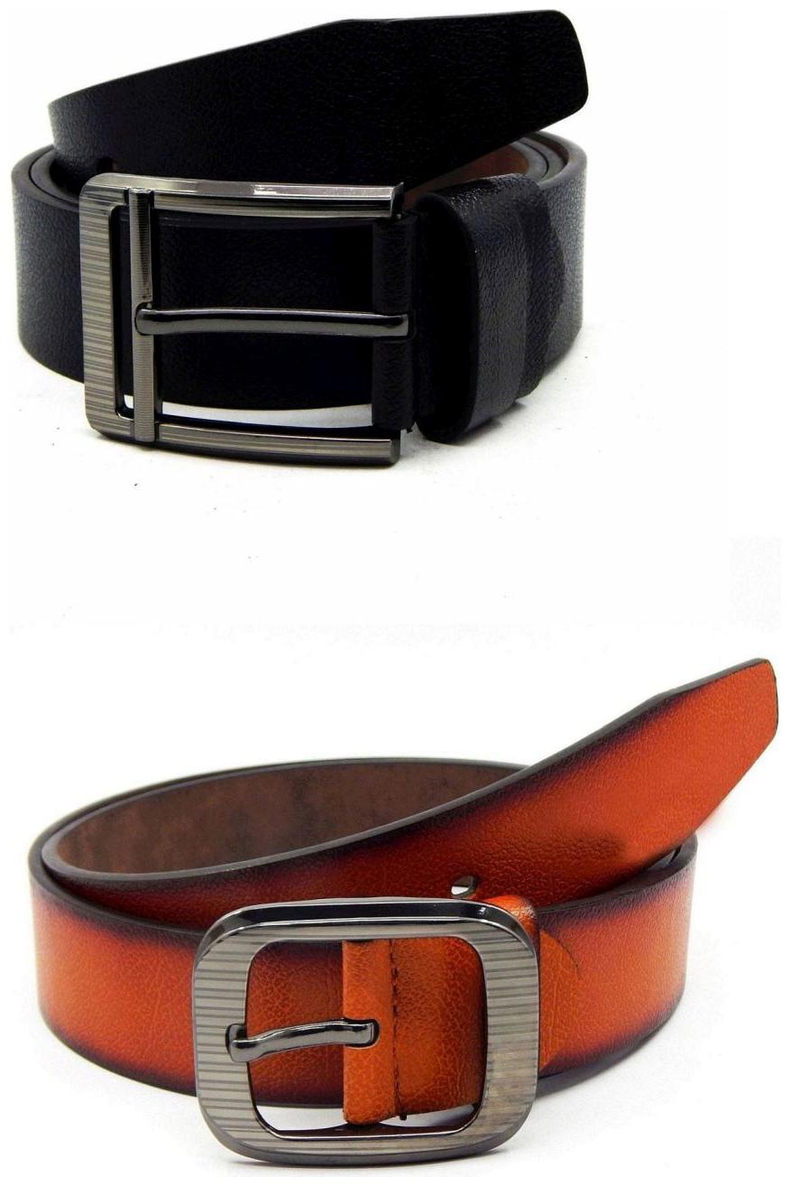 

Els Black Tan Synthetic Leather Belts For Men