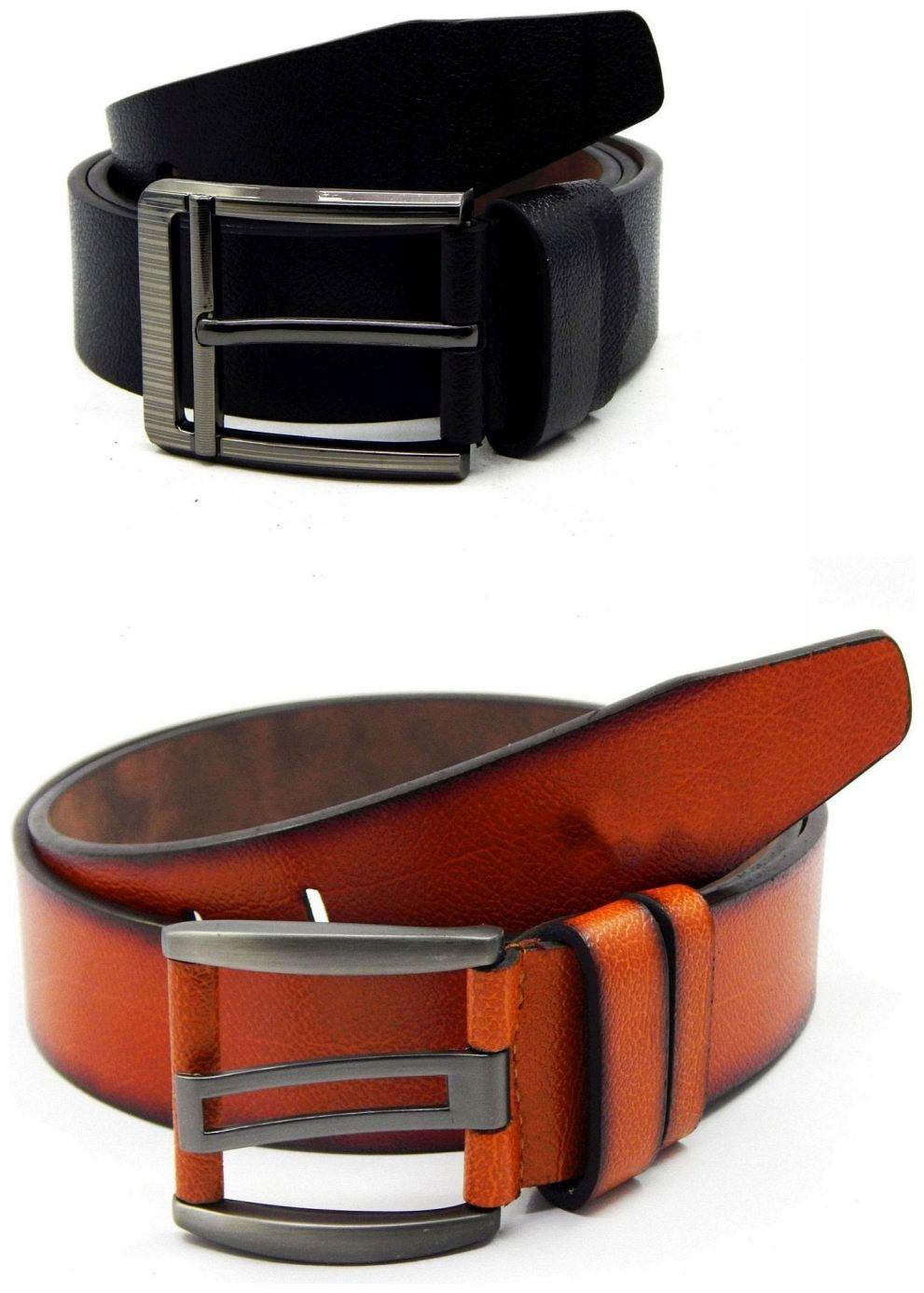

Els Black Tan Synthetic Leather Belts For Men