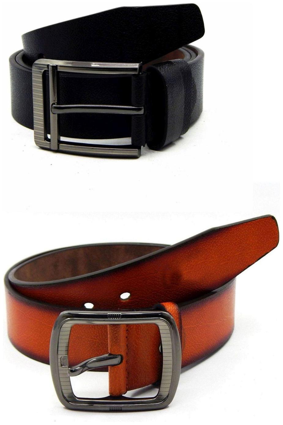 

Els Black Tan Synthetic Leather Belts For Men