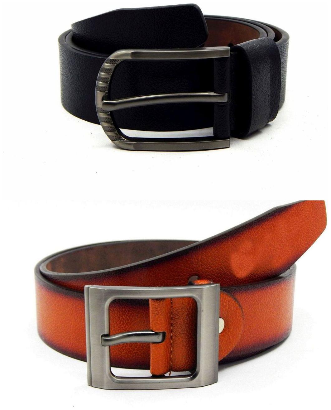 

Els Black Tan Synthetic Leather Belts For Men