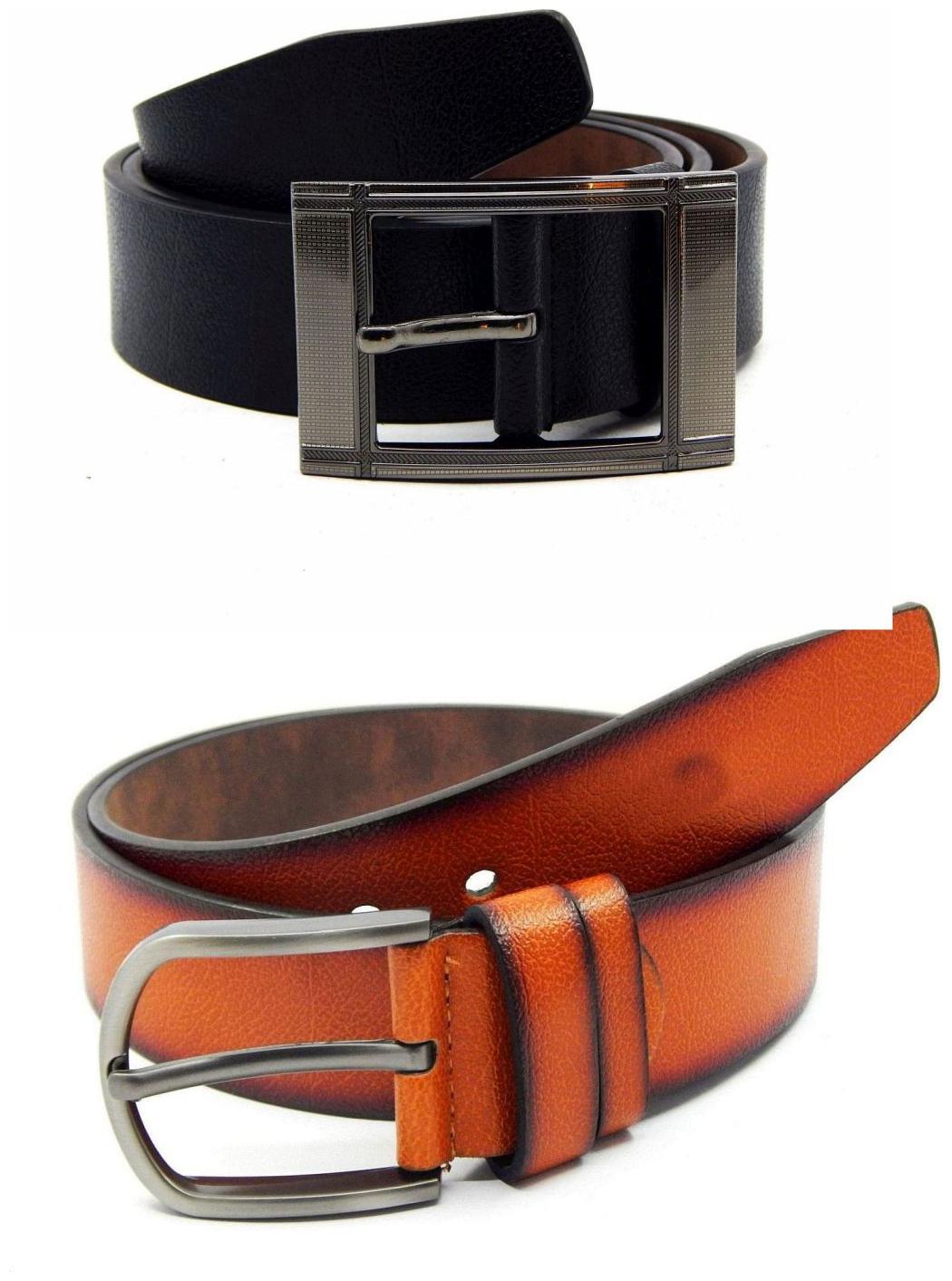 

Els Black Tan Synthetic Leather Belts For Men