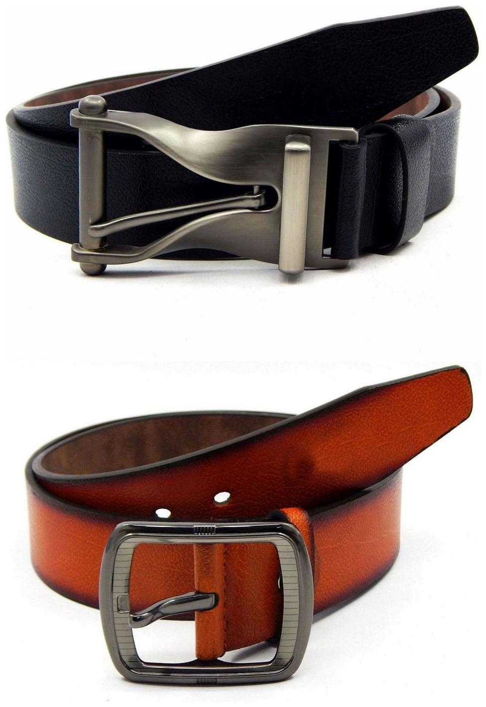 

Els Black Tan Synthetic Leather Belts For Men