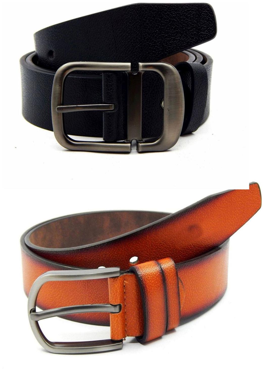 

Els Black Tan Synthetic Leather Belt For Men