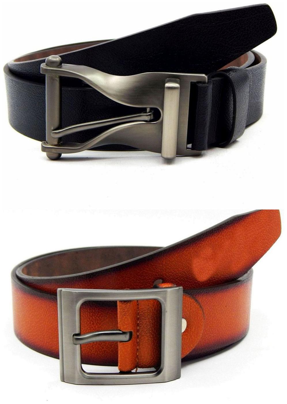 

Els Black Tan Synthetic Leather Belts For Men