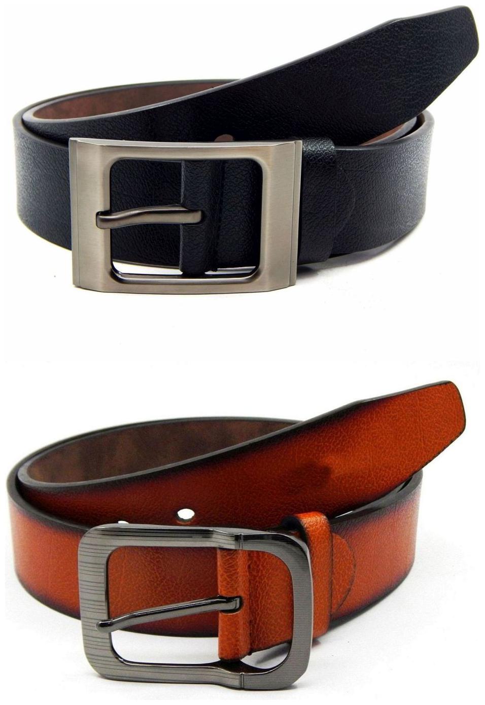 

Els Black Tan Synthetic Leather Belt For Men