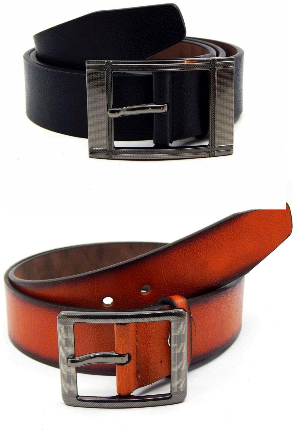 

Els Black Tan Synthetic Leather Belts For Men