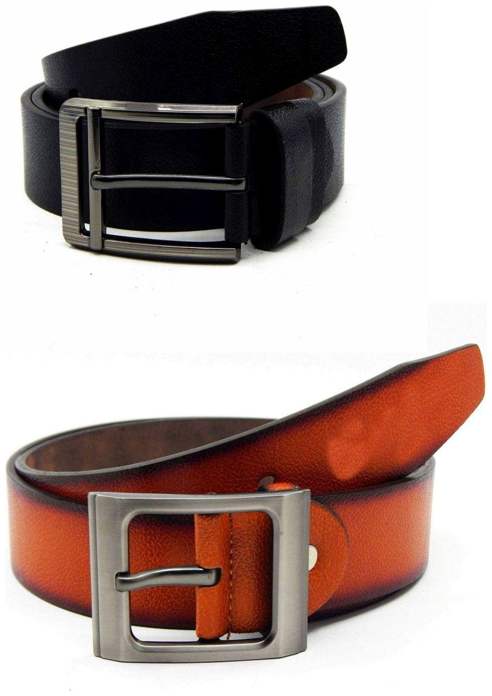 

Els Black Tan Synthetic Leather Belts For Men
