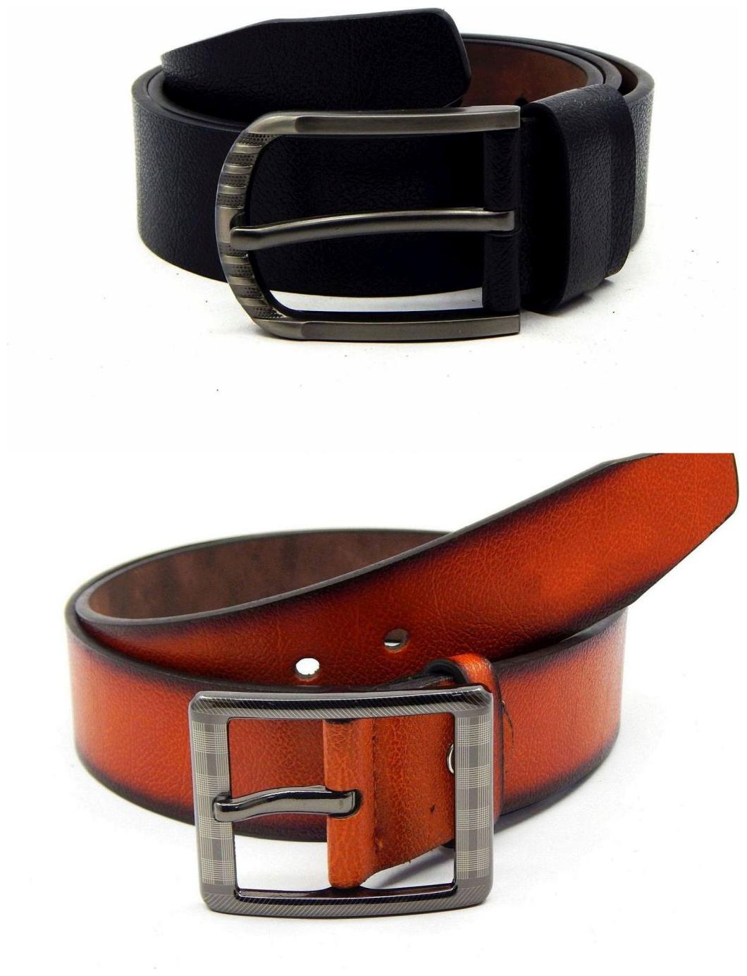 

Els Black Tan Synthetic Leather Belts For Men